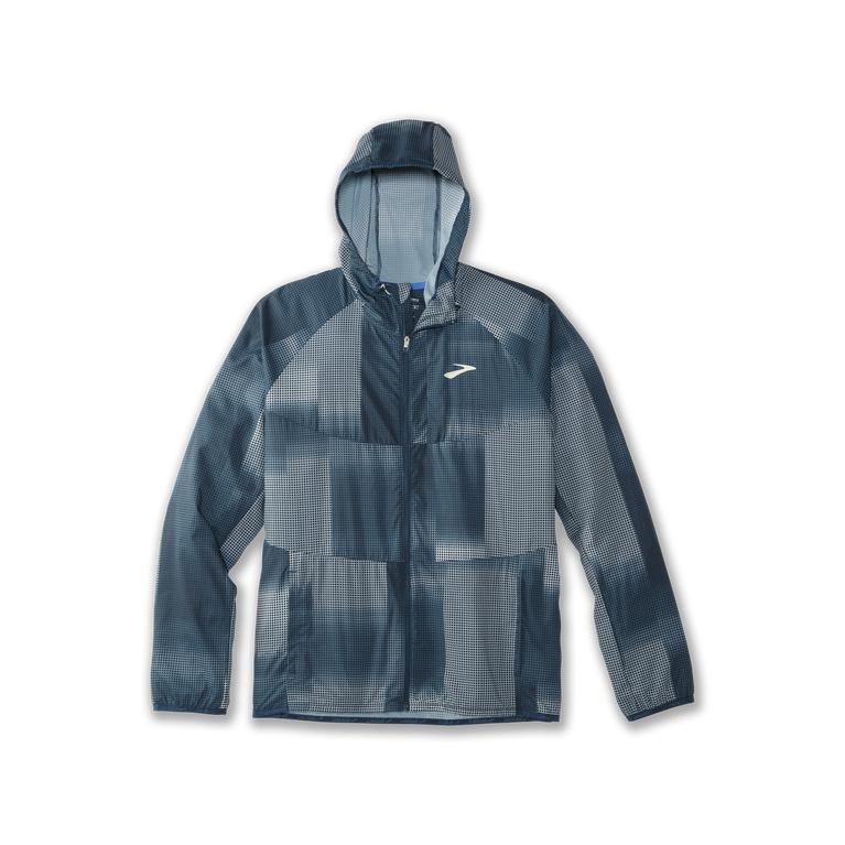 Brooks Canopy Running Jackets - Men's - Indigo Rush Altitude Print (28457-VPQM)